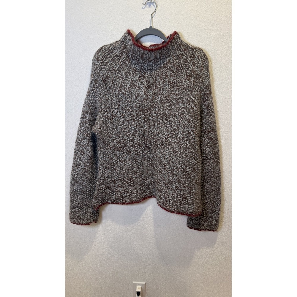 Co-operative Sweater Womens L Gray Wool Mohair Mock Neck Chunky Knit Pullover